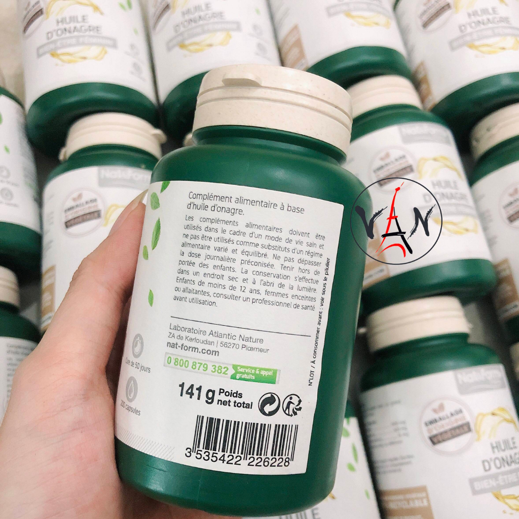 Tinh dầu hoa anh thảo hữu cơ Nat & Form Huile D’Onagre (Pháp) - Cân bằng nôị tiết tố nữ - Lọ 200 viên