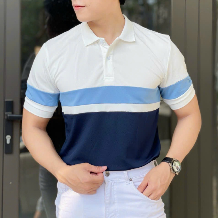 Áo thun polo nam phối màu, vải mềm mịn, thun cá sấu thoáng mát - HK253