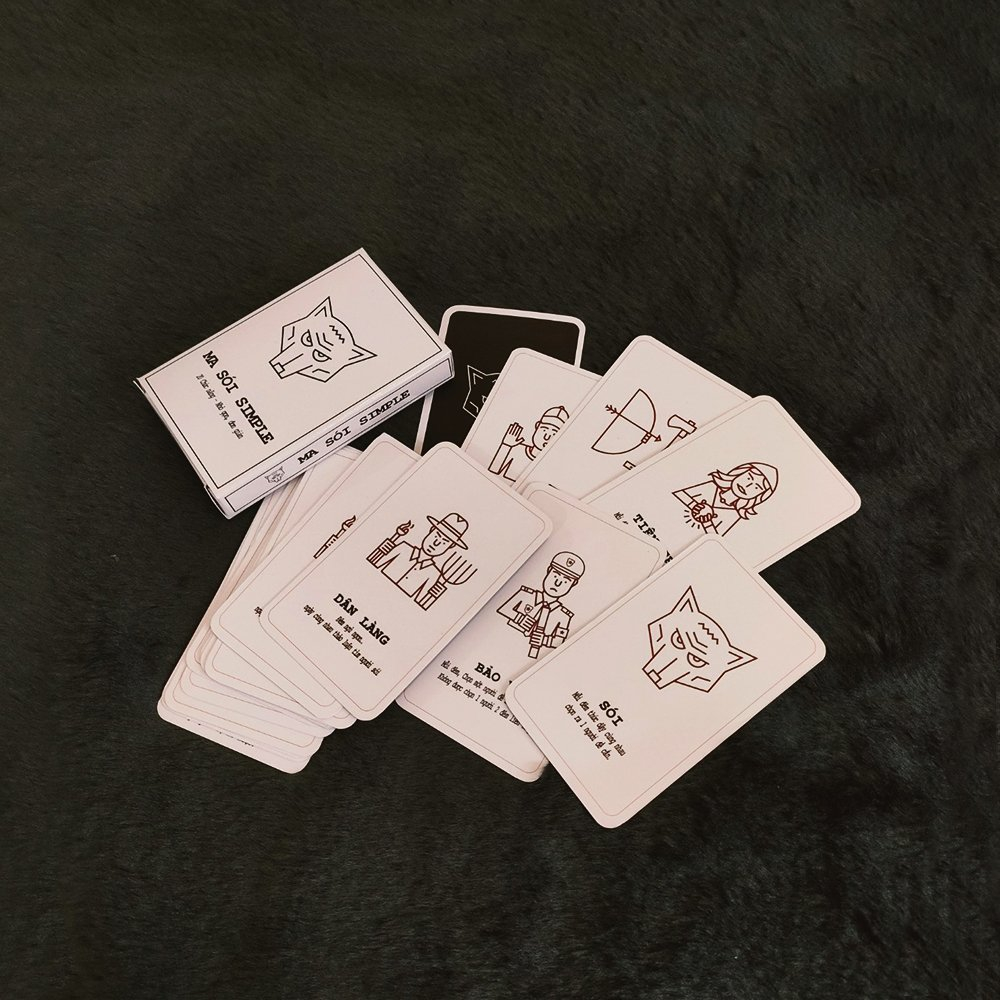 Bộ bài ma sói Simple dành cho 7 đến 20 người chơi - hoạ tiết đơn giản - gọn gàng, thích hợp mang theo bên mình