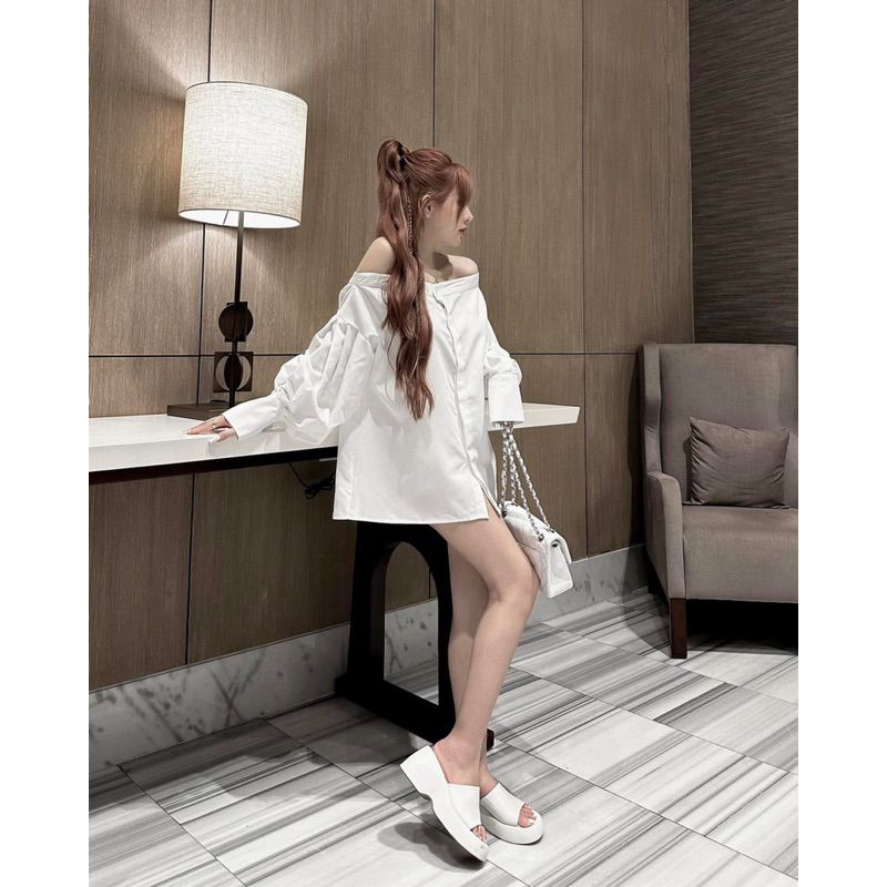 Set áo sơ mi trễ vai tay dài quần đùi - CarotShop