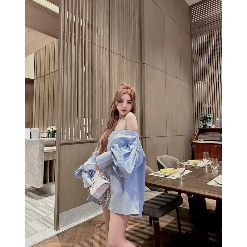 Set áo sơ mi trễ vai tay dài quần đùi - CarotShop