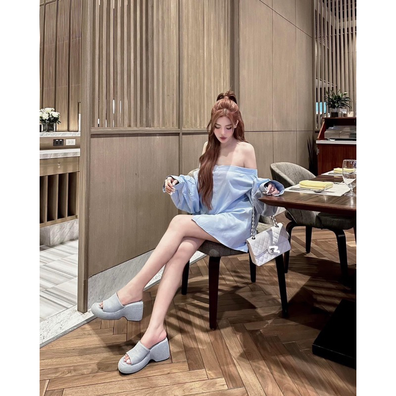 Set áo sơ mi trễ vai tay dài quần đùi - CarotShop