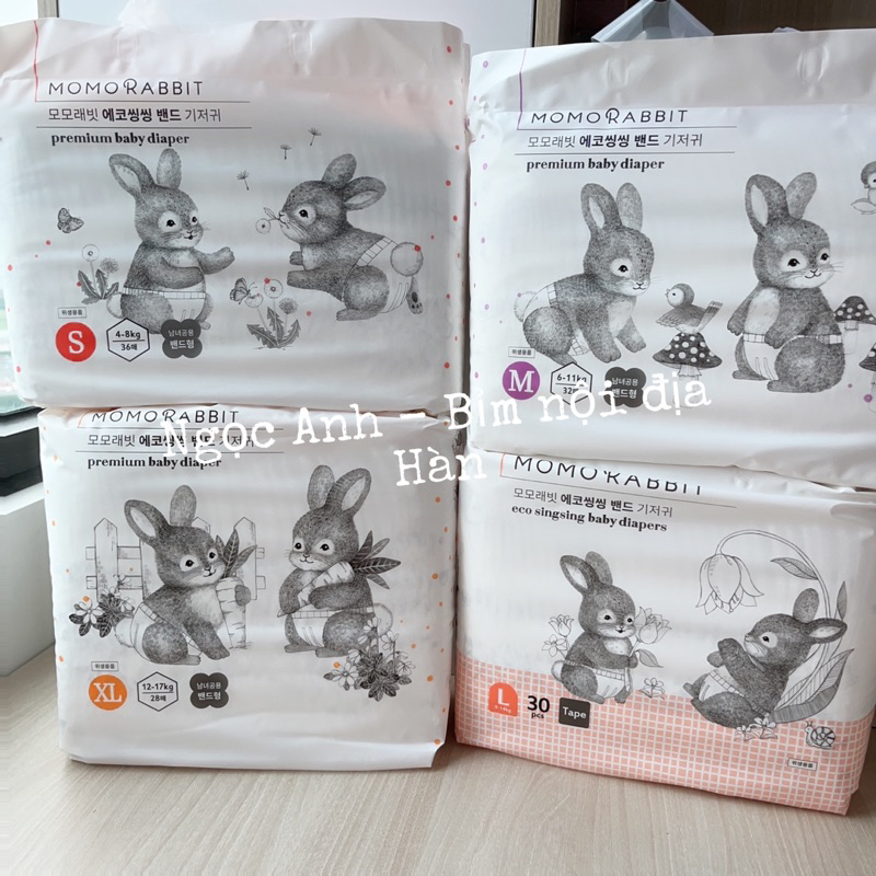 Xả kho bỉm nội địa date 2025[Nội địa Hàn -Air] Bỉm Momo Rabbit classic dán S36/M32/L30/XL28