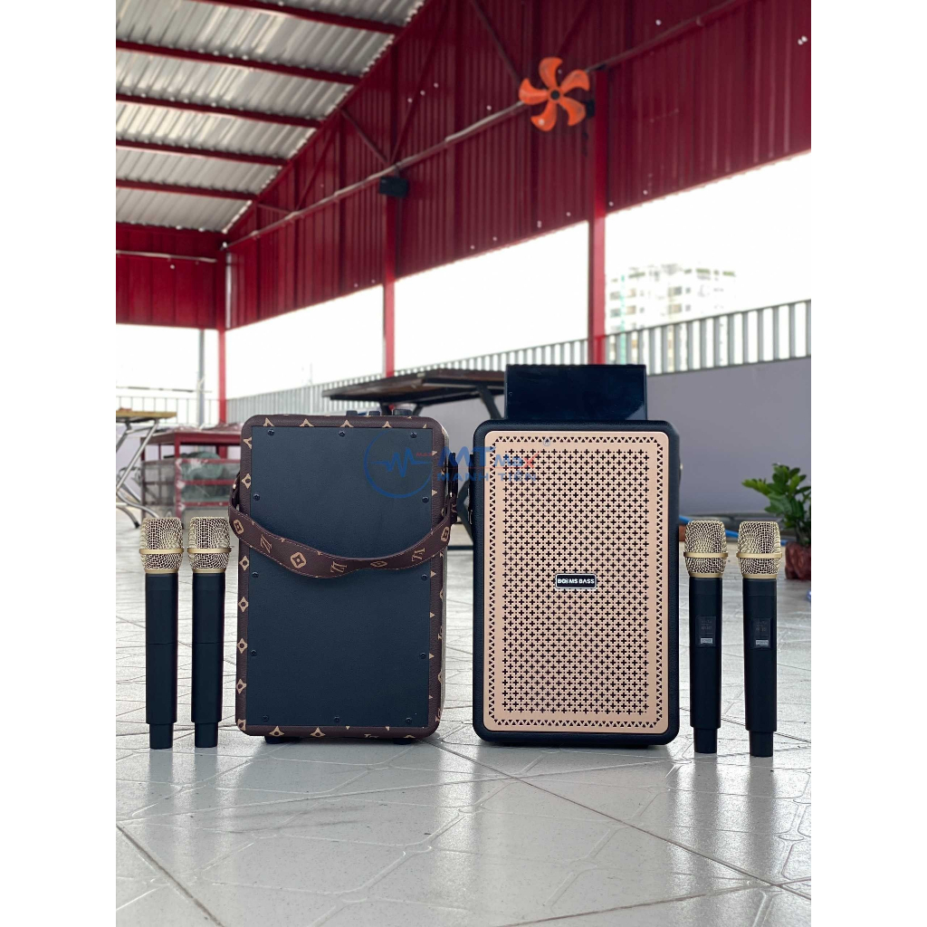 Loa Bluetooth Karaoke Booms Bass M4203 Bass Mạnh, Kèm 2 Micro Không Dây Bảo Hành 12 Tháng