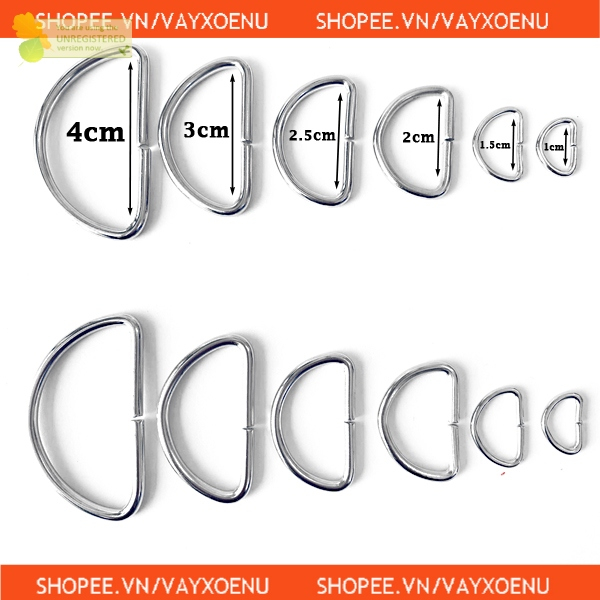 Set 10 Chiếc Khoen Chữ D, Khoen bán nguyệt 1cm, 1.5cm, 2cm, 2.5cm, 3cm, 4cm, khoen tăng giảm cho túi xách, quần áo .R