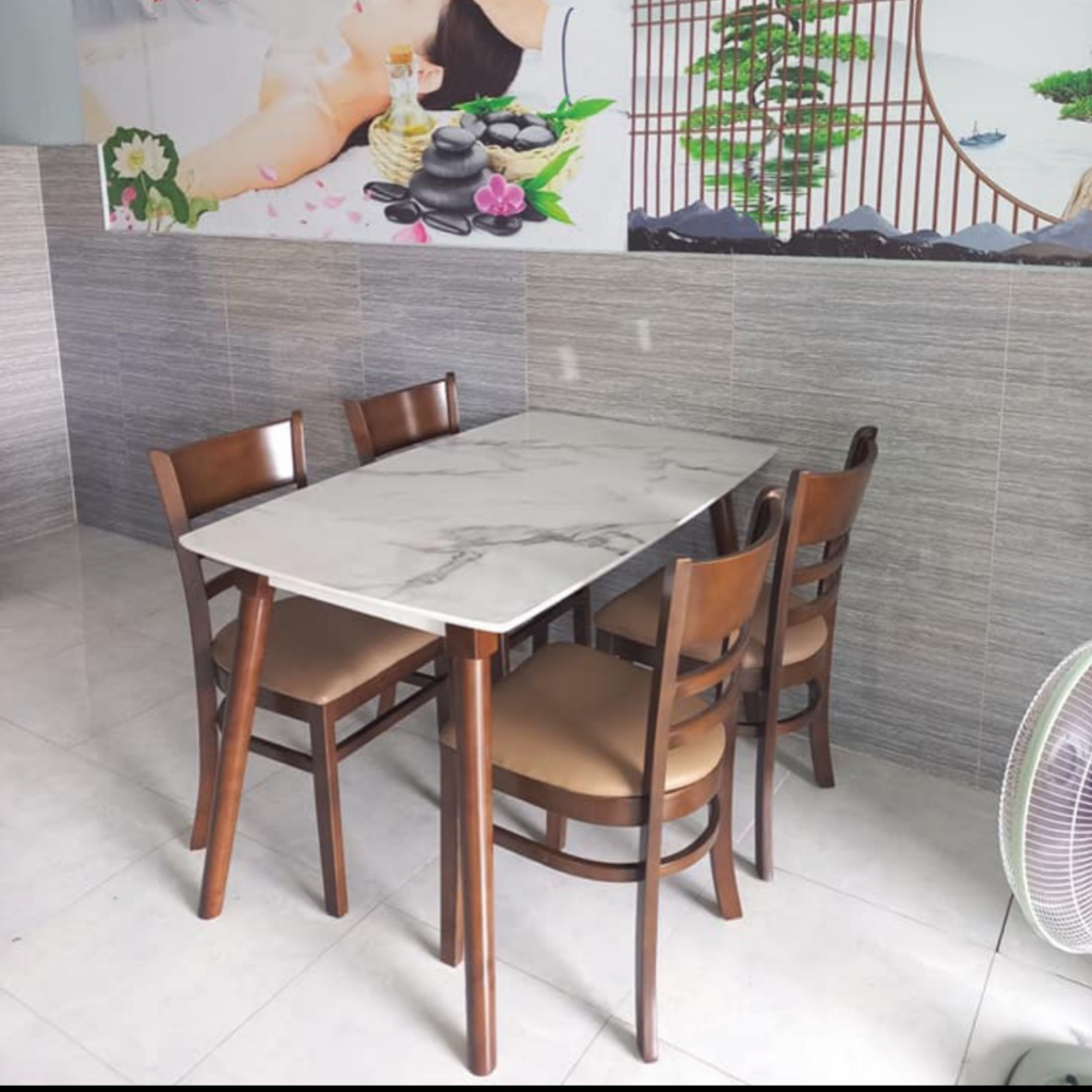 Bàn ăn giả đá 4 ghế cabin - bàn ăn 4 ghế gỗ cau su tự nhiên màu nâu - hàng chính hãng bảo hành 12 tháng