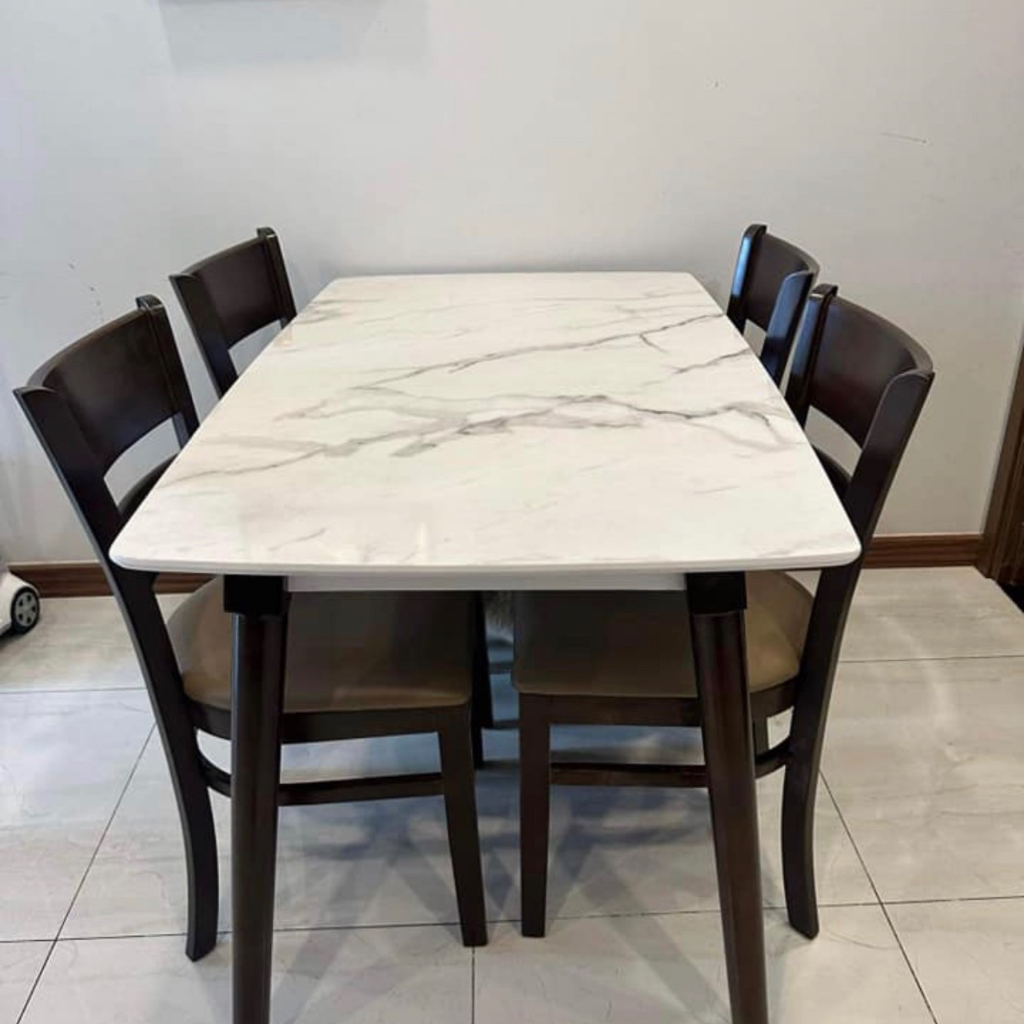 Bàn ăn giả đá 4 ghế cabin - bàn ăn 4 ghế gỗ cau su tự nhiên màu nâu - hàng chính hãng bảo hành 12 tháng