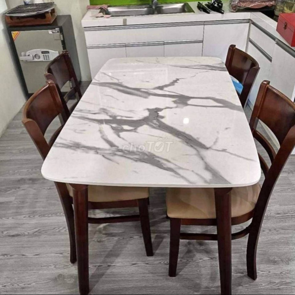 Bàn ăn giả đá 4 ghế cabin - bàn ăn 4 ghế gỗ cau su tự nhiên màu nâu - hàng chính hãng bảo hành 12 tháng