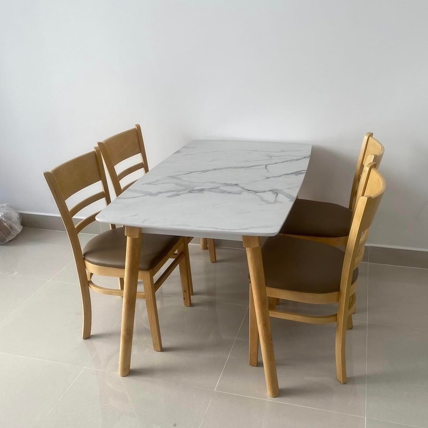 Bàn ăn giả đá 4 ghế cabin - bàn ăn 4 ghế gỗ cau su tự nhiên màu nâu - hàng chính hãng bảo hành 12 tháng