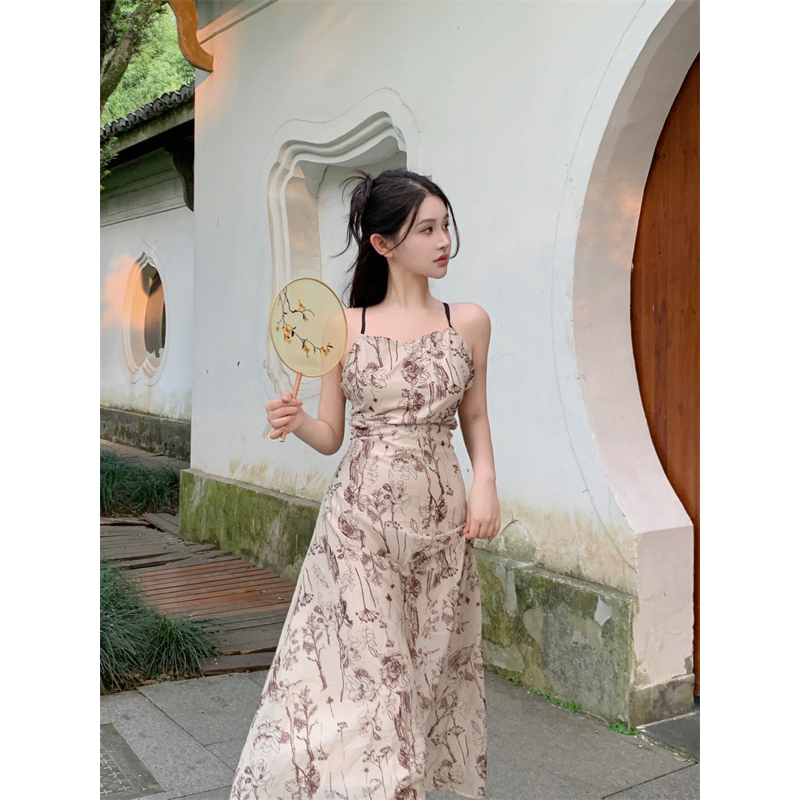 Váy voan hoa cổ phong