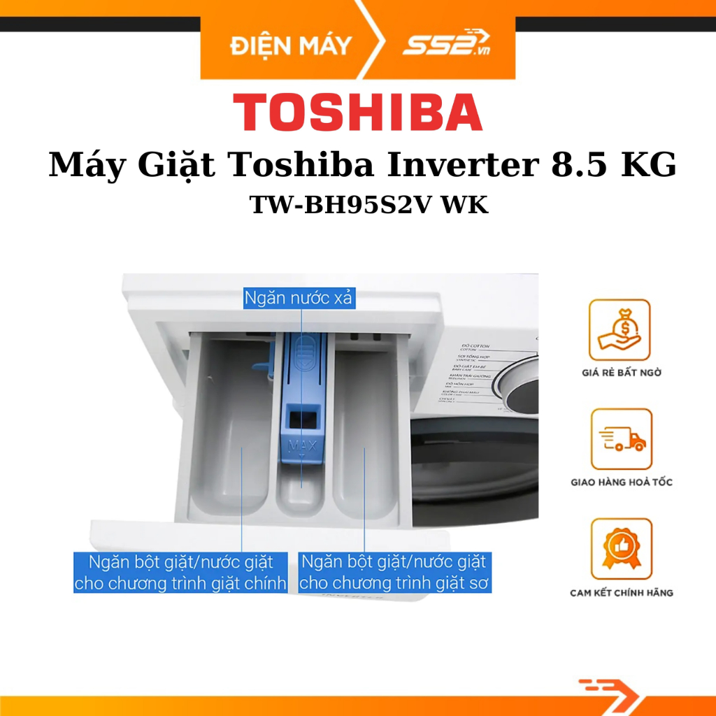 Máy Giặt Toshiba Inverter 8.5 Kg TW-BH95S2V WK - Hàng Chính Hãng