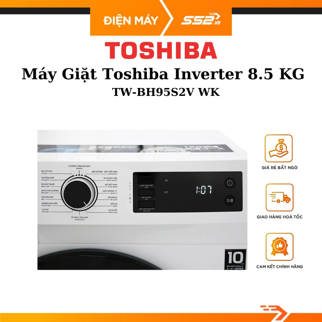 Máy Giặt Toshiba Inverter 8.5 Kg TW-BH95S2V WK - Hàng Chính Hãng