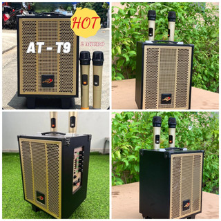 Loa bluetooth karaoke chuyên nghiệp at-minchan tặng kèm 2 micro uhf chống hú, chống nhiễu - fm/aux/bluetooth