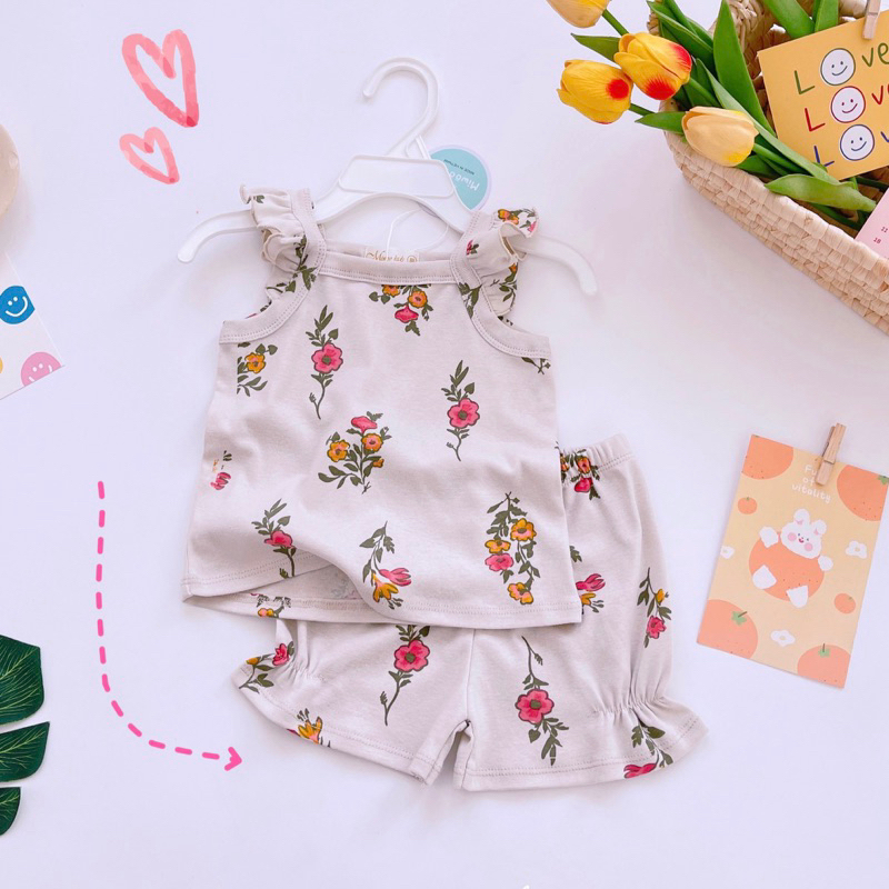 Đồ bộ 2 dây cánh tiên bèo bé gái xuất Nhật Miwoo