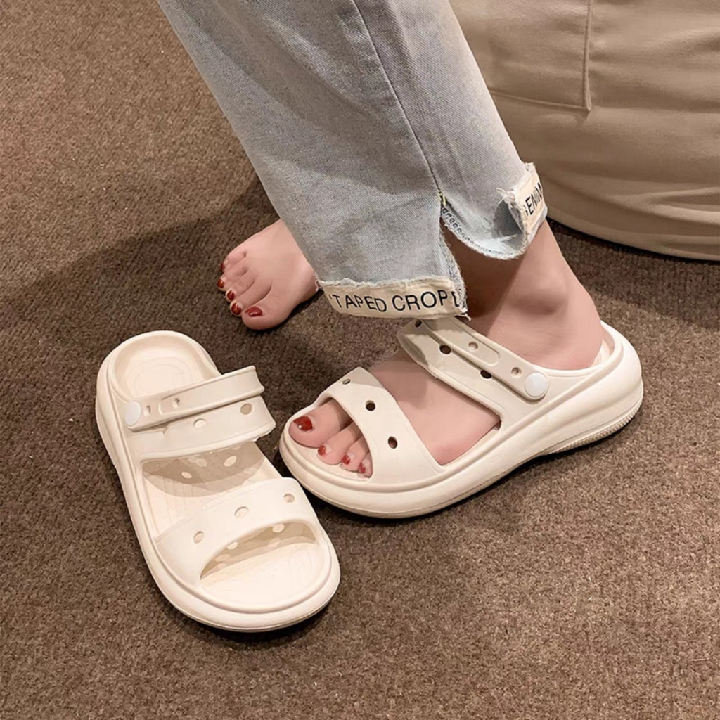 Dép sandal nữ hai quai đế cao kèm sticker nổi 5D, dép quai hậu dễ thương