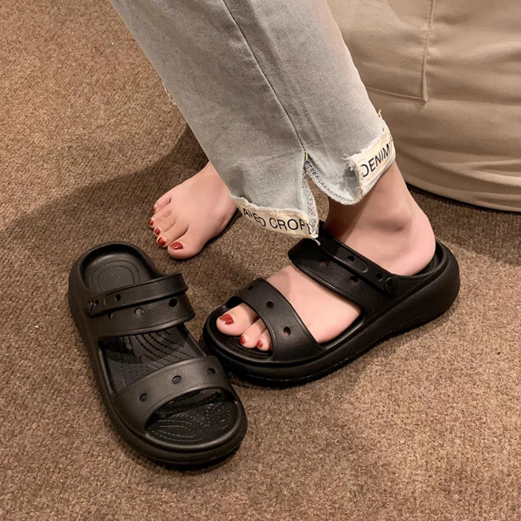 Dép sandal nữ hai quai đế cao kèm sticker nổi 5D, dép quai hậu dễ thương