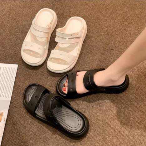 Dép sandal nữ hai quai đế cao kèm sticker nổi 5D, dép quai hậu dễ thương