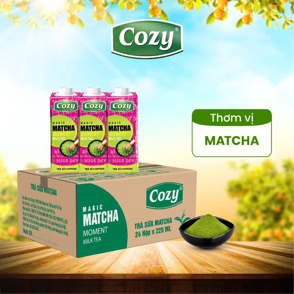 THÙNG 24 Hộp Trà Sữa Cozy Vị Đào/Matcha/Rau Má Đậu Xanh-TUH