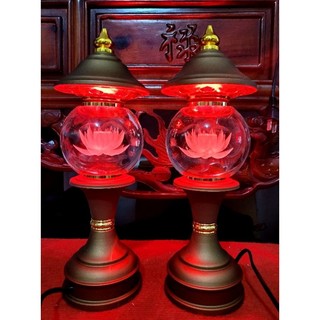 Đôi đèn thờ mái chóp, quả cầu phale hoa sen chìm cao cấp cao 28, 34, 38 cm