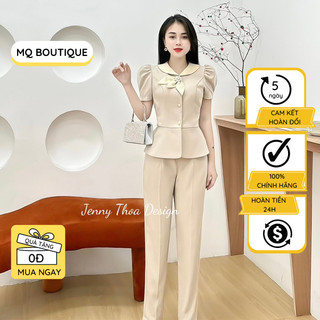 Sét Đồ Bộ Kiểu Nữ Áo Tay Bồng Cổ Nơ Quần Dài Tây Thiết Kế Sang Chảnh Đi Chơi Đi Học Đi Làm, Bộ Thiết Kế MQ Boutique