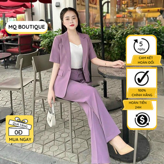 Set bộ Vest tay cộc quần dài suông nữ công sở trơn sang trọng vải cao cấp Bộ vest thiết kế MQ Boutique