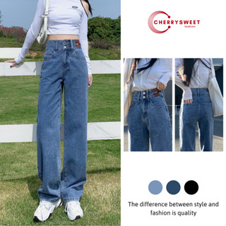  Quần jean nữ ống rộng CHERRYSWEET cạp cao chất bò cao cấp dáng xuông thời trang T070 