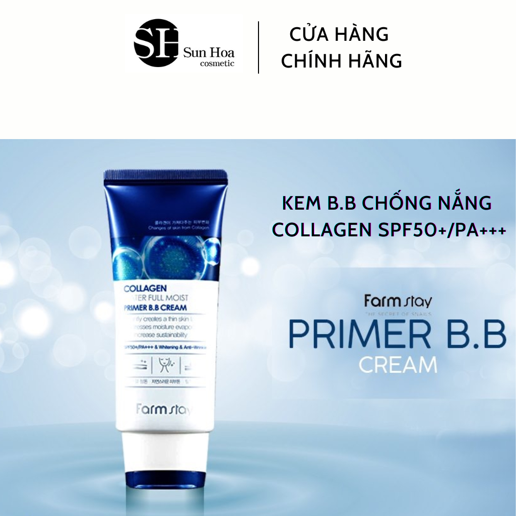 Kem B.B Chống Nắng Collagen SPF 50+/PA+++ Farmstay Collagen Water Full Moist Primer B.B Cream 50g
