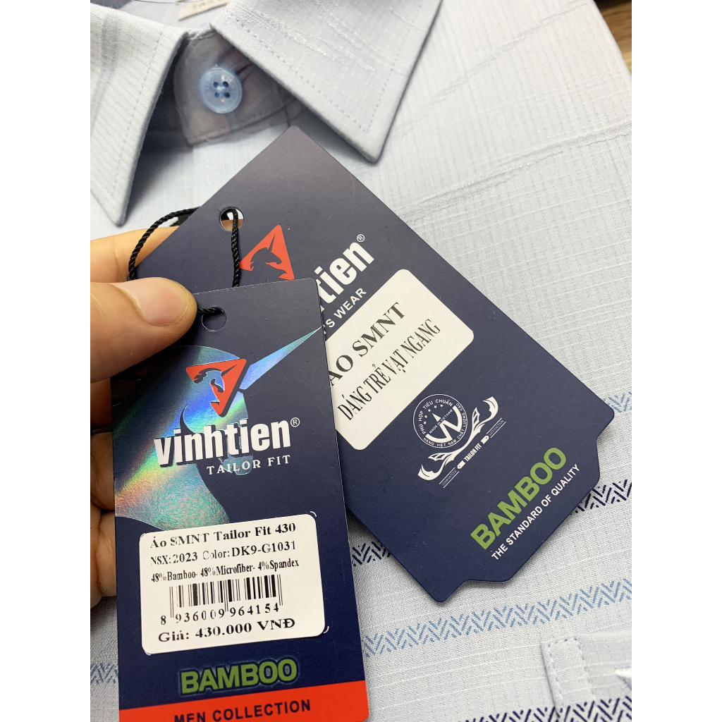 Áo Sơ Mi Ngắn Tay Bamboo Tailorfit Vĩnh Tiến- Dáng trẻ 430