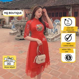Áo dài cách tân gấm nữ MQ Boutique truyền thống đẹp thiết kế cao cấp tay lỡ mặc tết đi đám cưới