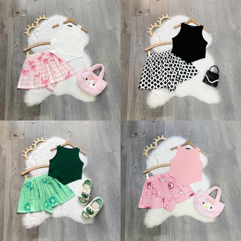 Set áo dây quần đùi mặc nhà hoạ tiết dễ thương chất thun thoáng mát SIB157