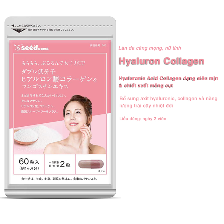 Viên uống Seedcoms Đẹp Da Bổ Sung Collagen, Hyaluronic Acid Và Tinh Chất Trái Măng Cụt 60 viên 30 ngày - Maneki
