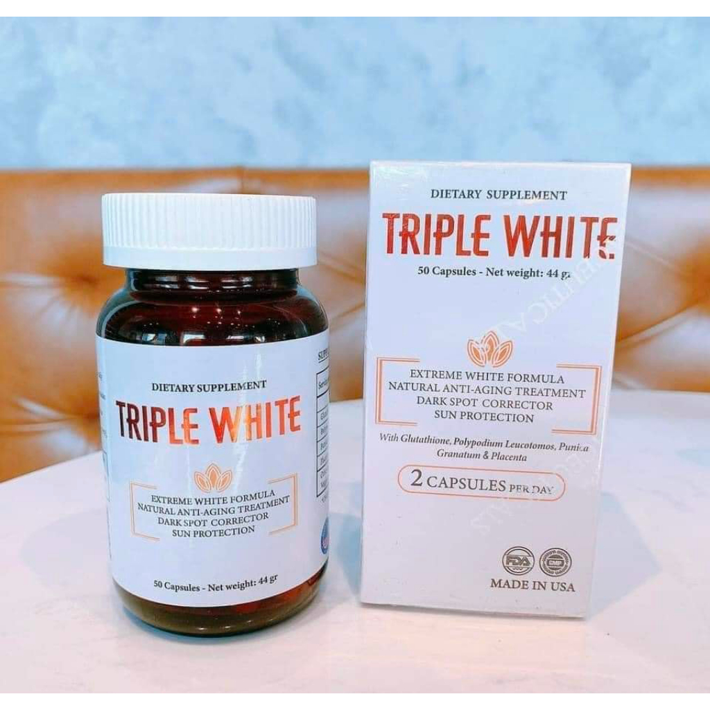 Viên uống trắng da TRIPLE WHITE - GLUTATHION 1200MG Trắng Da, Mờ nám, Giảm thâm - Hộp 50 viên