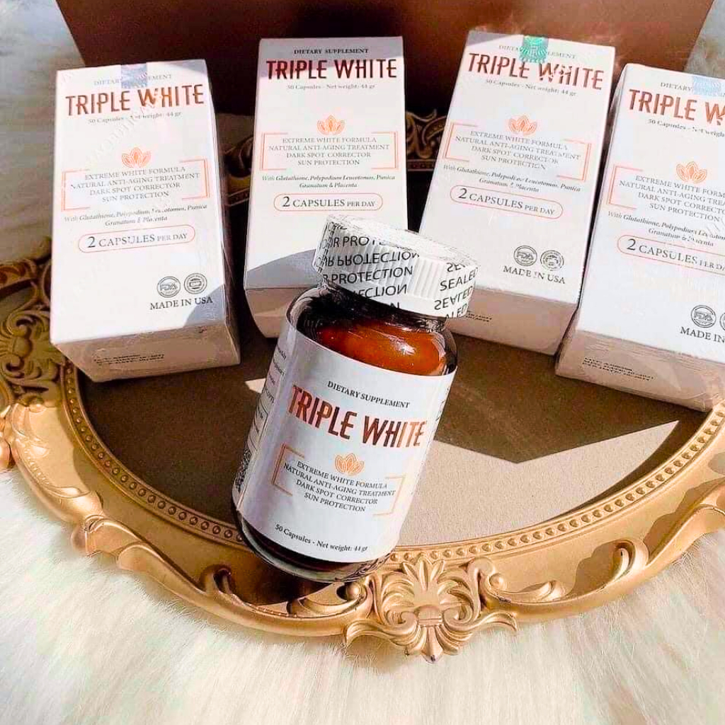 Viên uống trắng da TRIPLE WHITE - GLUTATHION 1200MG Trắng Da, Mờ nám, Giảm thâm - Hộp 50 viên