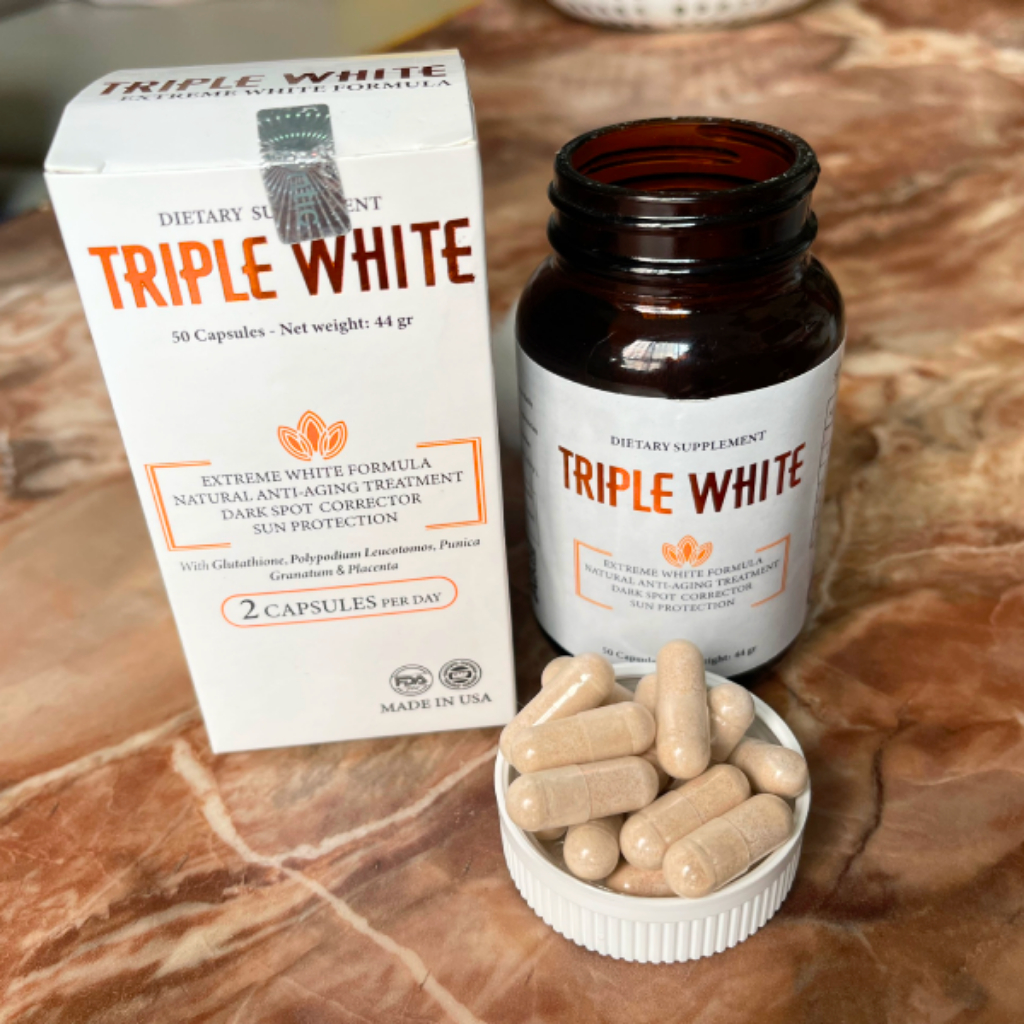 Viên uống trắng da TRIPLE WHITE - GLUTATHION 1200MG Trắng Da, Mờ nám, Giảm thâm - Hộp 50 viên