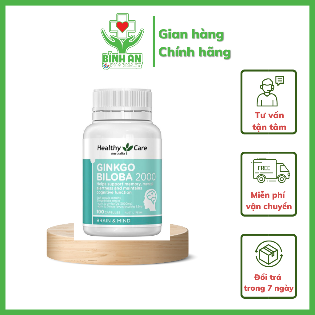 Viên bổ não Healthy Care Ginkgo Biloba 2000mg (Úc), tăng cường trí nhớ - 100 viên