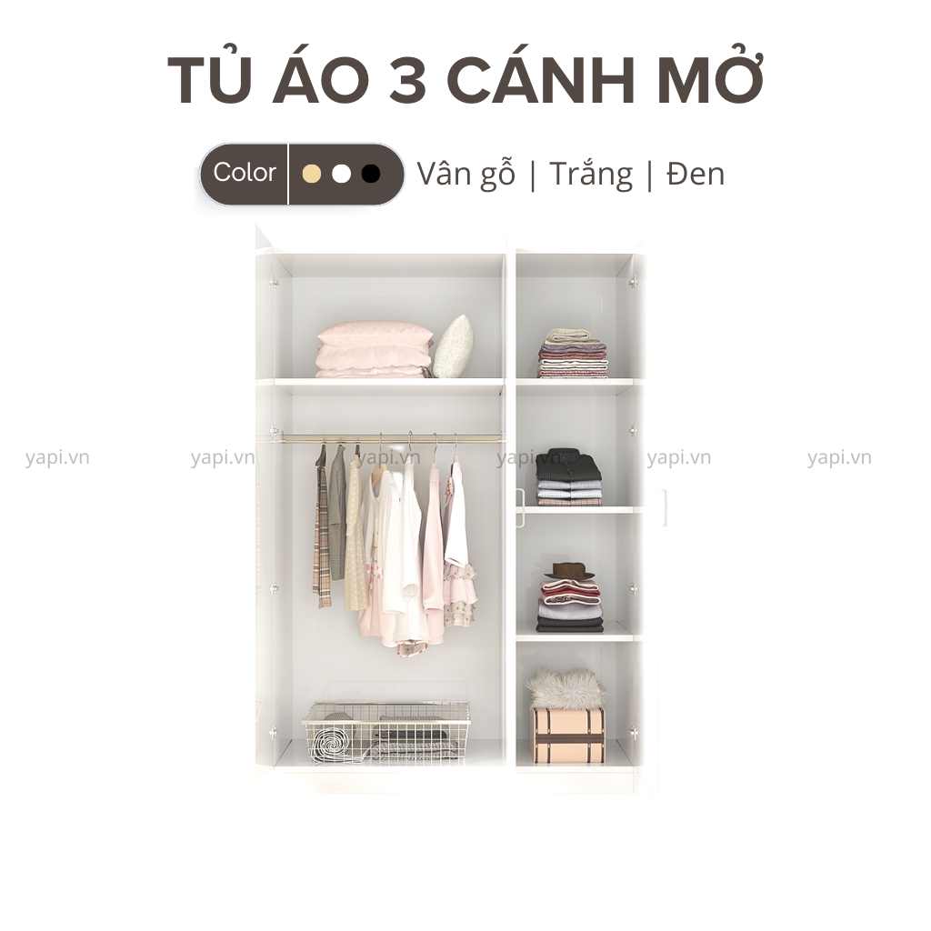 Tủ Quần Áo Gỗ 3 Cánh Mở 120x40x180cm Gỗ MDF Nhập Khẩu Tự Lắp Tại Nhà Dễ Dàng GHC-51464