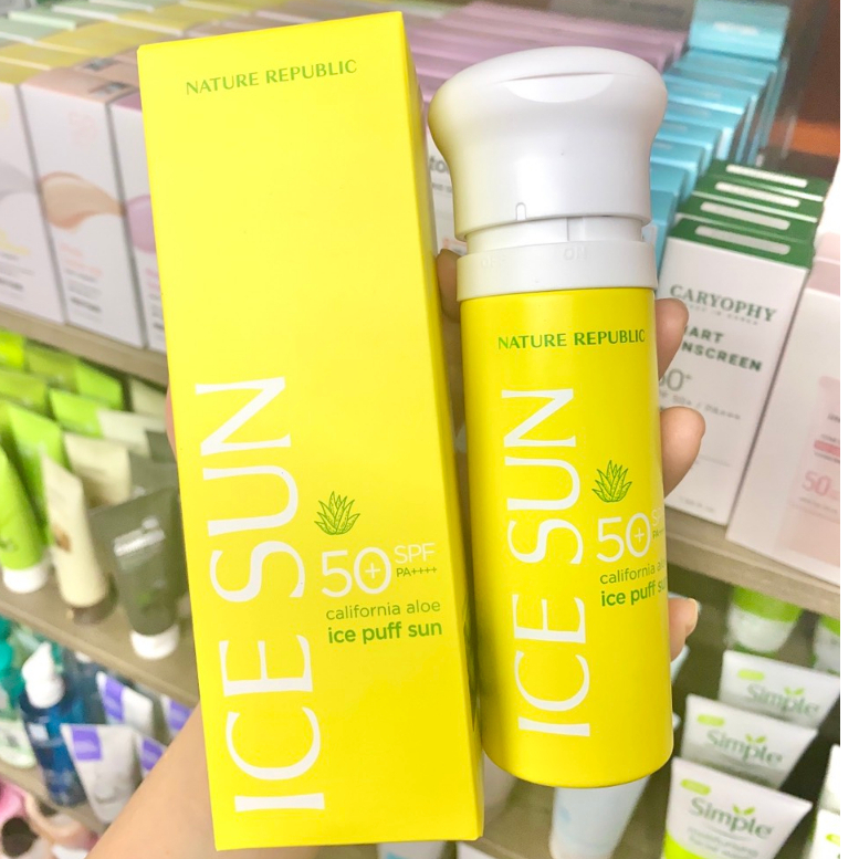 Kem chống nắng ICE SUN California Aloe Ice puff sun SPF50++++ – Nature republic ice puff sun