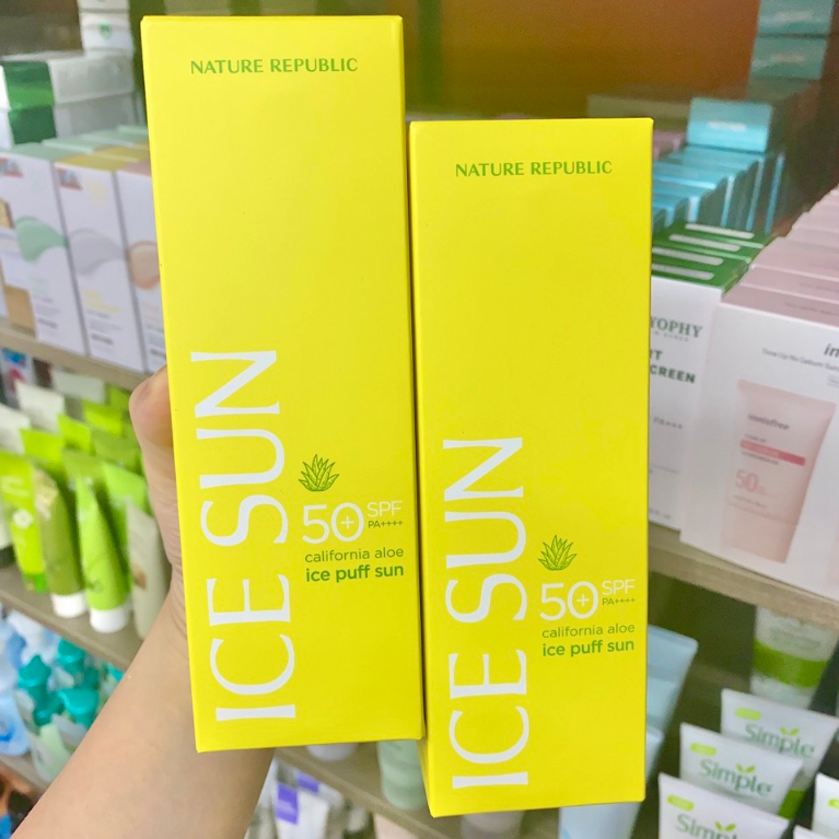 Kem chống nắng ICE SUN California Aloe Ice puff sun SPF50++++ – Nature republic ice puff sun
