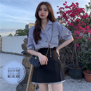🌈bigsize SET VÁY SƠ MI SỌC CỔ VEST 🌈