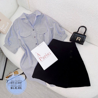 🌈bigsize SET VÁY SƠ MI SỌC CỔ VEST 🌈
