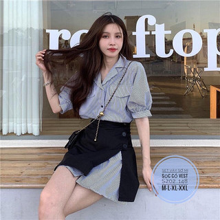 🌈bigsize SET VÁY SƠ MI SỌC CỔ VEST 🌈