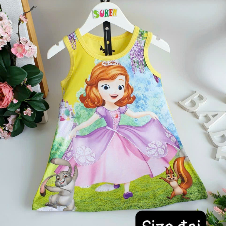Đầm Bạch Tuyết và đầm xòe kèm túi dưa hấu 100% cotton 4c mềm mịn mát cho bé 8-23kg