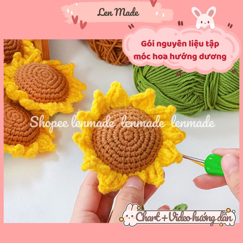 DIY set nguyên liệu tự đan móc hoa hướng dương bằng len amigurumi có video hướng dẫn chi tiết lenmade