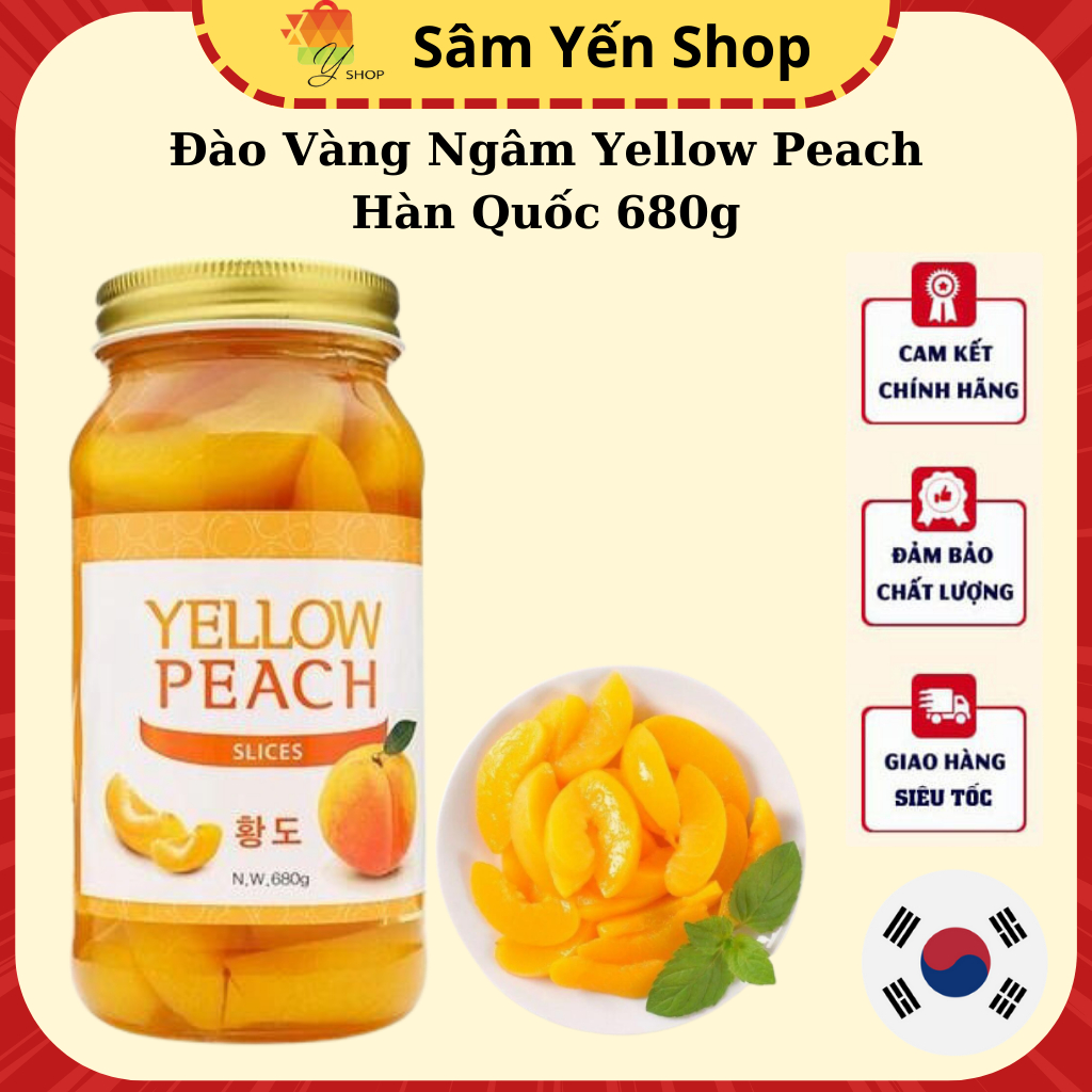 Đào vàng ngâm Yellow Peach Hàn Quốc pha các loại đồ uống Hủ 680gr