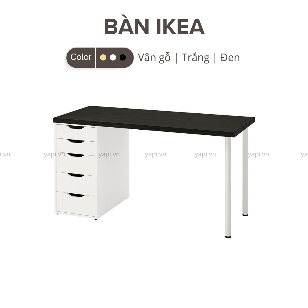 [Freeship Hà Nội] Bàn làm việc IKEA 1 tủ ngăn kéo 140x60x73cm mặt bàn dày 3cm gỗ MDF cao cấp YAPI-405