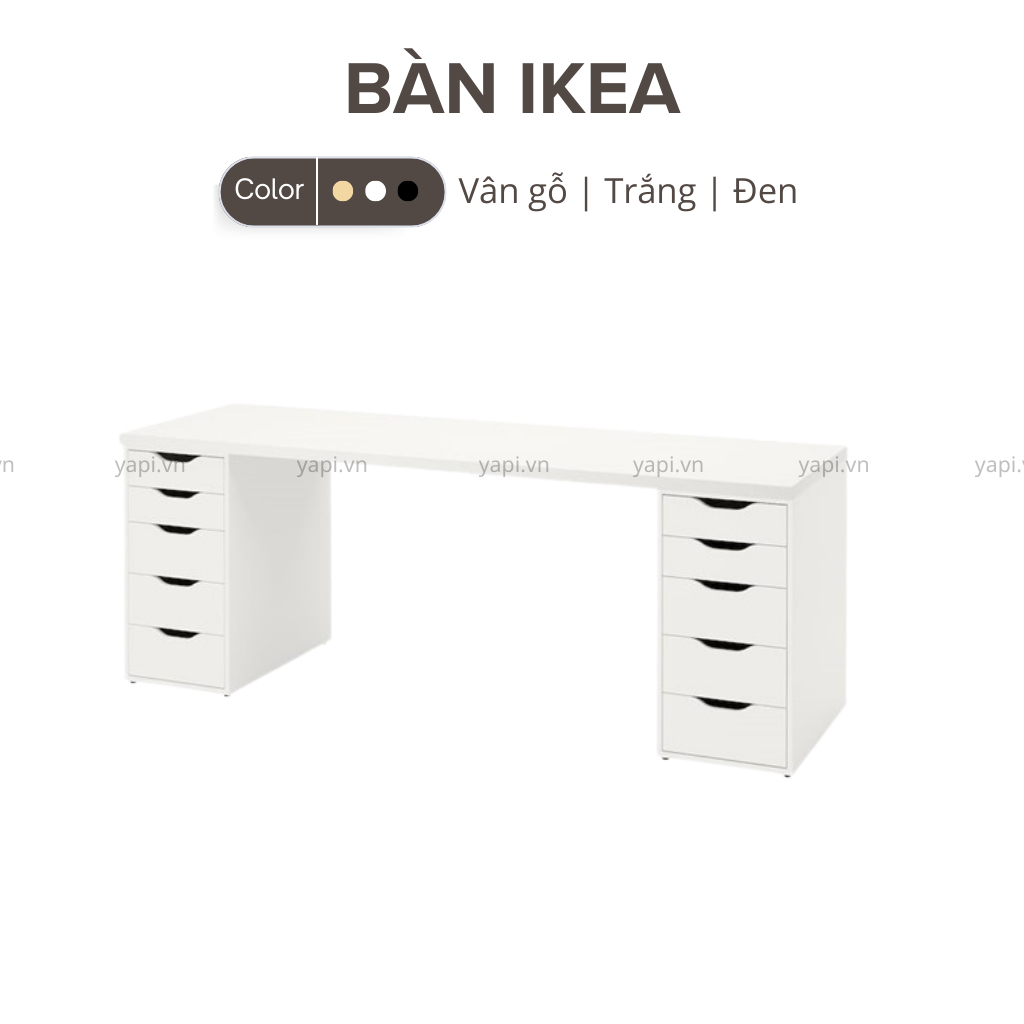 [Freeship Hà Nội] Bàn làm việc IKEA 2 tủ ngăn kéo 140x60x73cm mặt bàn dày 3cm gỗ MDF cao cấp YAPI-406