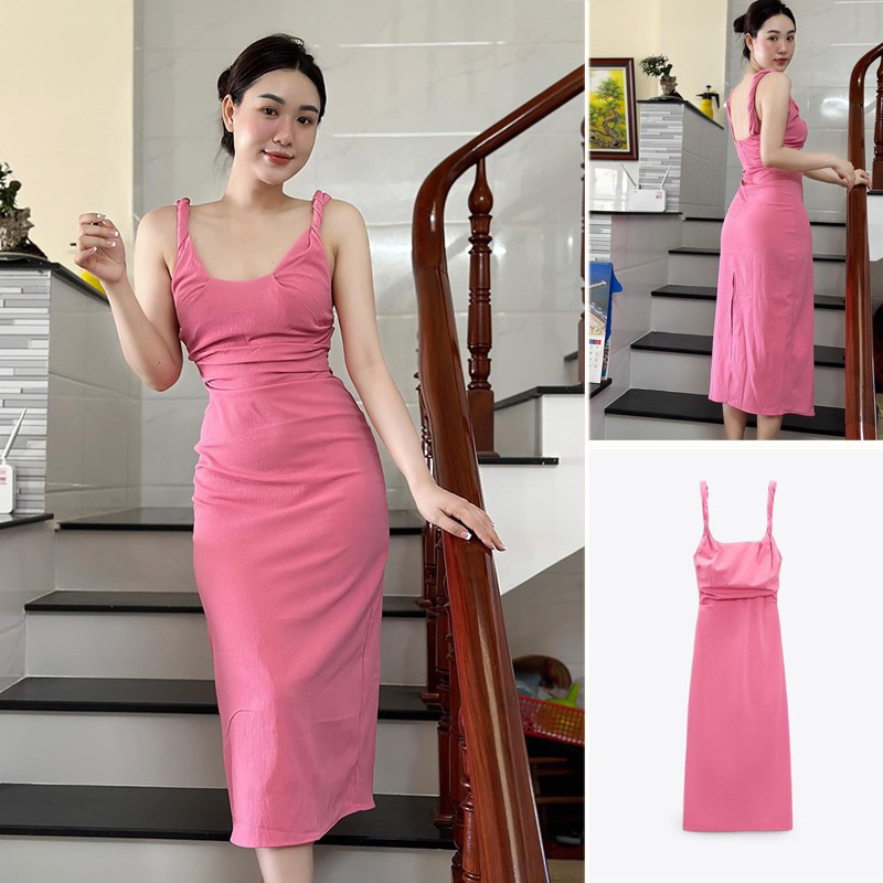 Váy hồng sát nách hàng TQXK chuẩn loại 1