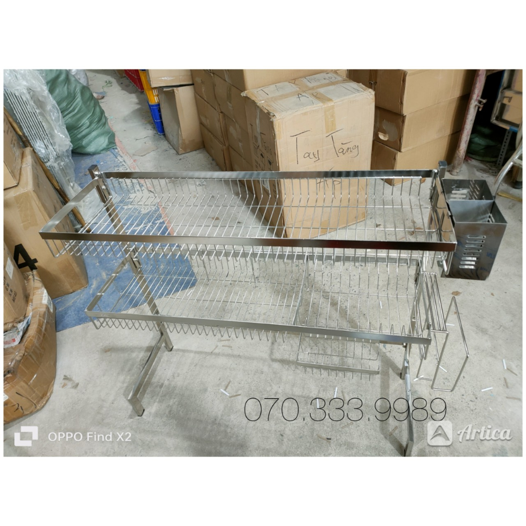 Kệ chén đa năng 100% inox 304 Trắng Bạc đặt bàn để úp chén dĩa gọn gàng tiện lợi