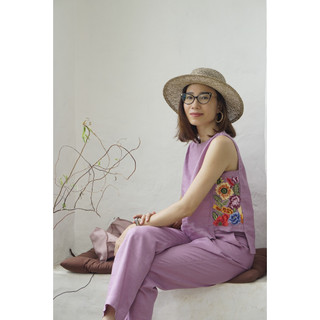 MaxMessi - Áo sát nách nữ Linen Tưng Premium EAST form croptop thêu hoa thủ công 2 bên hông