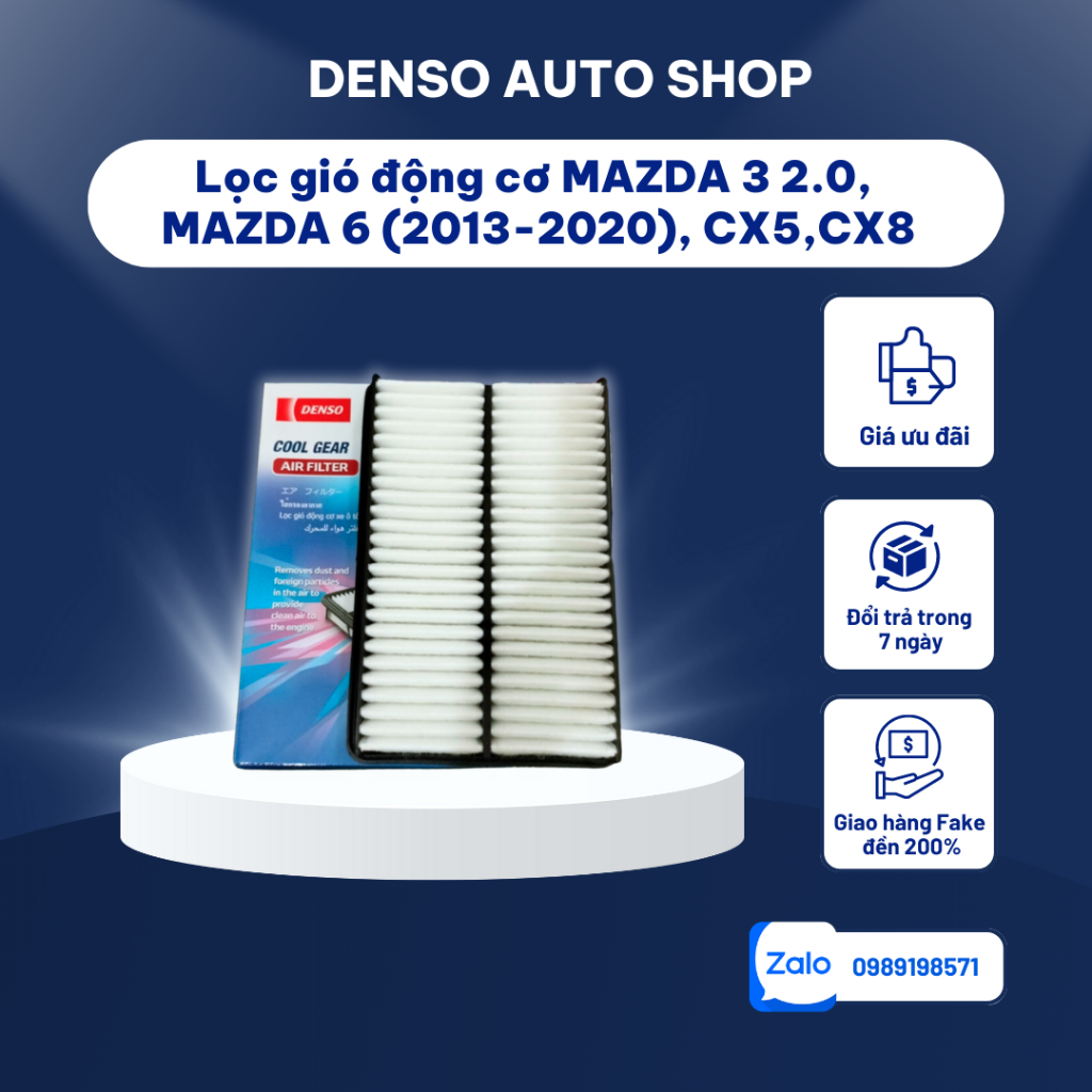 Lọc gió động cơ Mazda 3 2.0,mazda 6(2013-2020), Cx5,Cx8 chính hãng Denso giúp lọc sạch bụi bẩn, không có mùi trên xe